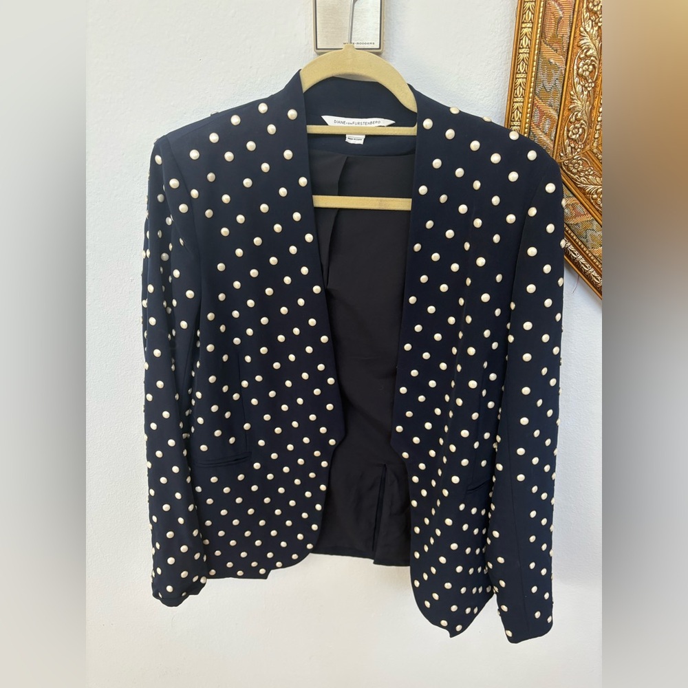 Diane Von Furstenberg Navy Blue Blazer with Cream Dots
